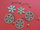 Houten kerstboomhanger 5 stuks kersthanger bruin sneeuwvlok