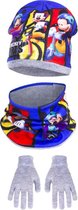 Disney Mickey Mouse - 3-delige winterset - muts+col+handschoenen - grijs one size (ongeveer 4-7 jaar)