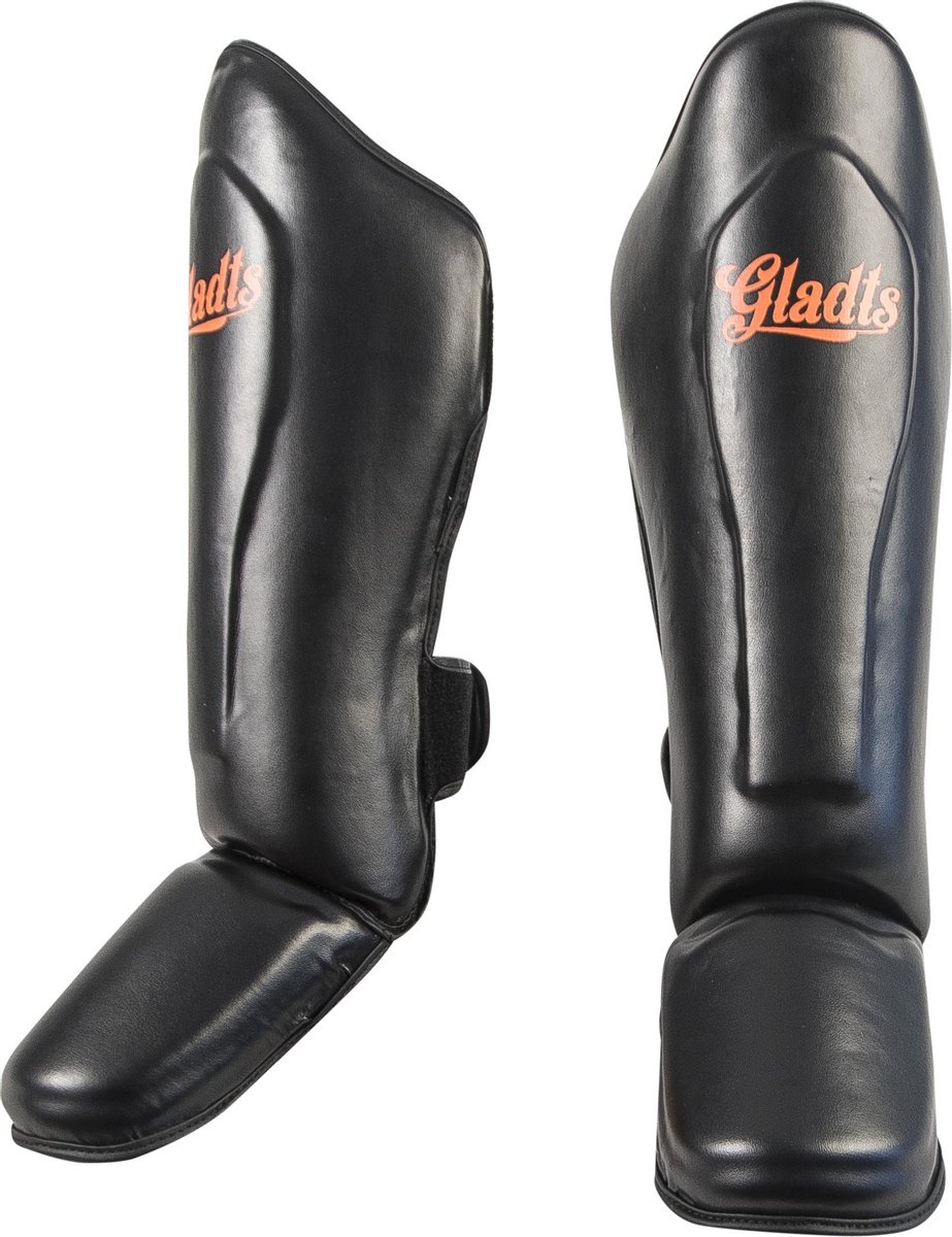 Gladts - Classic - Scheenbeschermer kickboksen - Zwart/Onraje - Maat XS - Scheenbeschermers - Scheenbeschermers kickboksen - Scheenbeschermers vechtsport - Scheenbeschermers kickboksen kind - Scheenbeschermers kickboksen dames