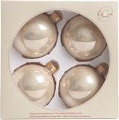 Kerstbal - set van 4 stuks - pearl mokka creme - d8cm - glas
