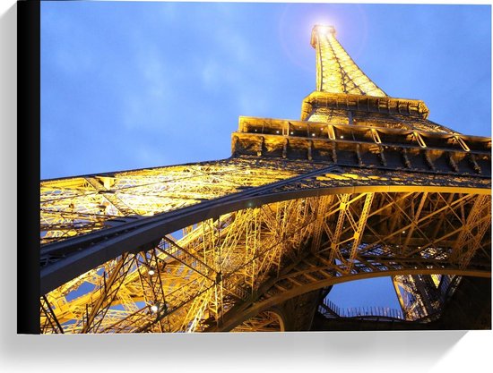Canvas  - Foto van Eiffeltoren  Onderkant - 40x30cm Foto op Canvas Schilderij (Wanddecoratie op Canvas)