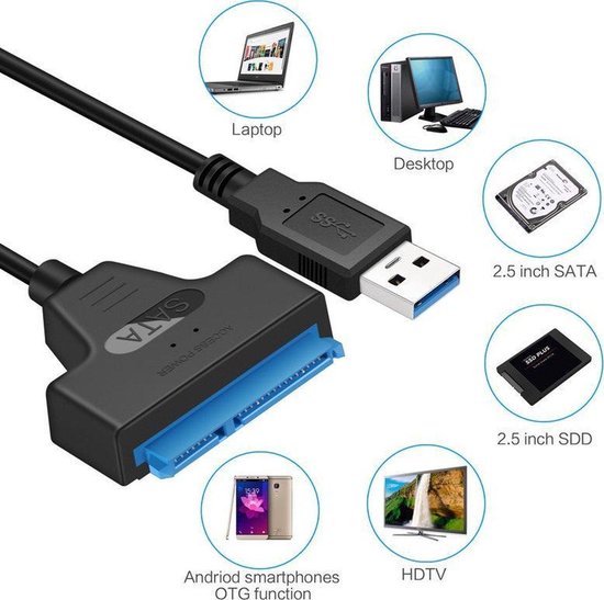 Sata kabel USB 3.0 - Harde schijf kabel -  2.5 externe harde schijf - SSD - HDD - Sata kabel naar USB - WBTT