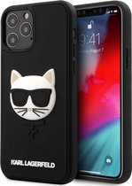 Zwart hoesje van Karl Lagerfeld - Backcover - iPhone 12 - 12 Pro - Choupette Head