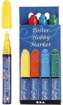 Poster Hobby Marker, lijndikte: 3 mm, blauw, groen, geel, rood, 4stuks