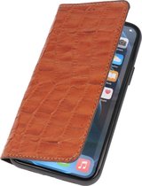 Diledro - Ultra thin flip wallet iPhone 12 (Pro) hoesje echt leer - Croco Brown