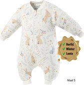 Babyslaapzak met Benen - Maat S - Baby slaapzak met afristbare mouwen - lengte kind: 82 cm - 91cm - 1 t/m 2 jaar- TOG 2.5 Kamertemperatuur 16°C t/m 20°C - Winter - Herfst - Lente - (Konijntje