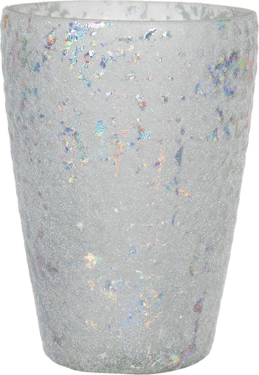Clayre & Eef Theelichthouder Ø 9x13 cm Wit Glas