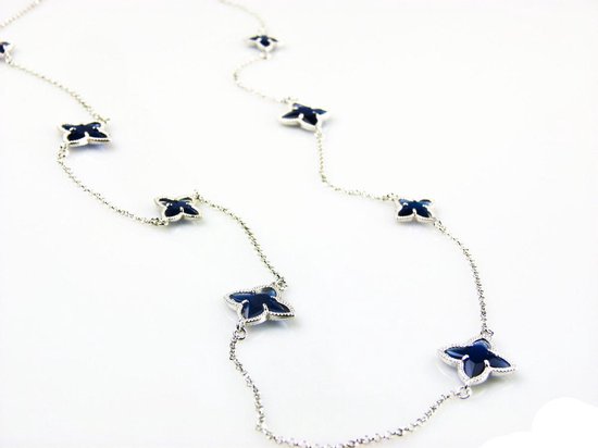 collier model Stars collier in zilver met donkerblauwe ster motieven