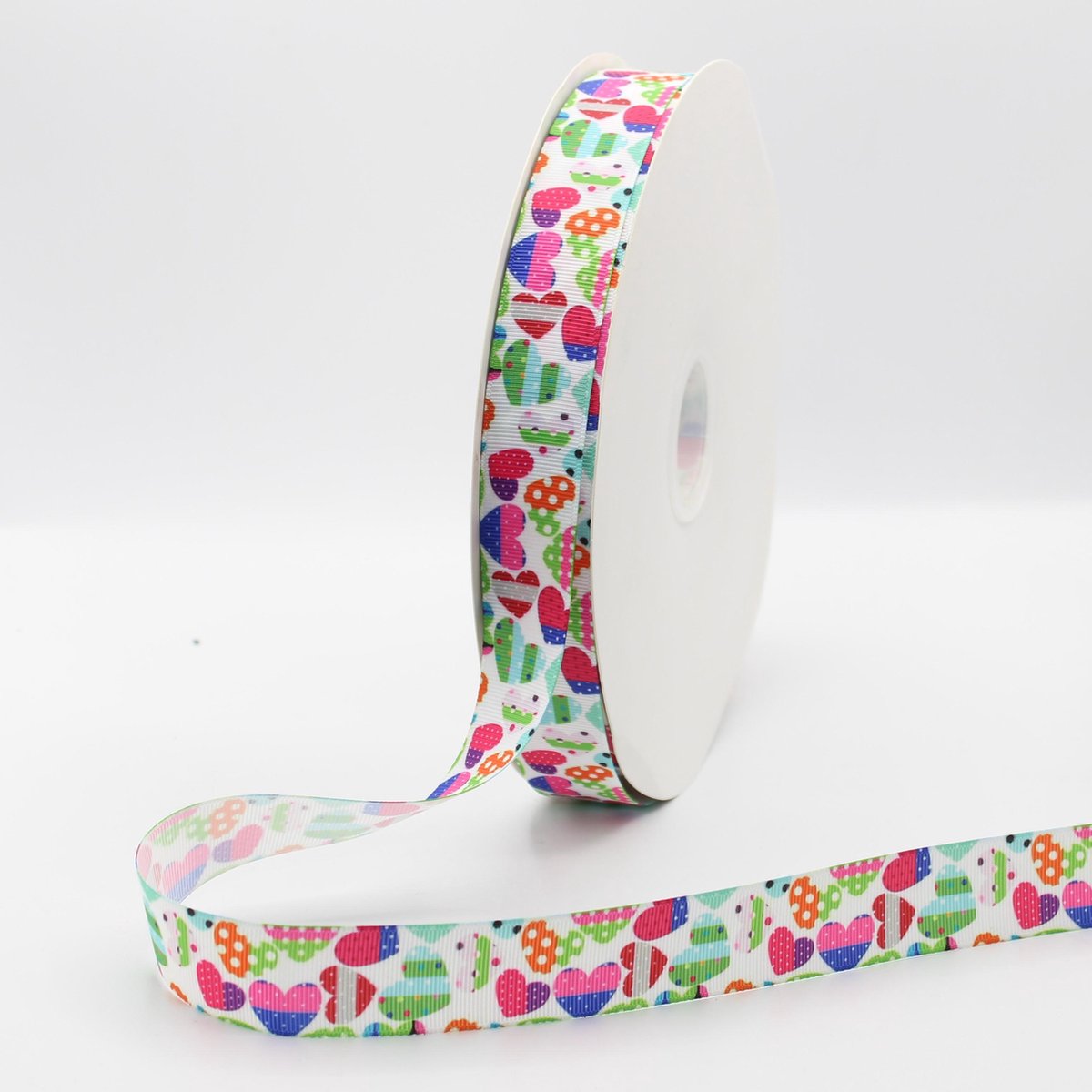 10 meter Lint Bedrukt met ** Hartjes ** , Prima Kwaliteit, ideaal voor Valentijn, Scrapbooking, enz... Grosgrain 25mm (Ribsband)