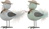 J-Line Vogel Met Hoed Hout/Metaal Blauw/Azuur Assortiment Van 2 L 50 x B 50 x H 59,5 cm/ Set van 4 stuks
