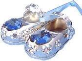 2 chaussures bébé plaqué argent bleu et cristaux Swarovski