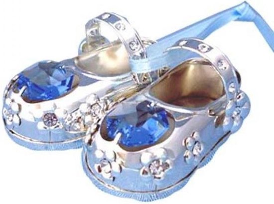 2 baby shoes blauw verzilverd en Swarovski kristallen
