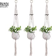 Pandi - Plantenhanger Set - Macrame - 3 stuks - Met Zwarte Kralen - Voor Binnen en Buiten