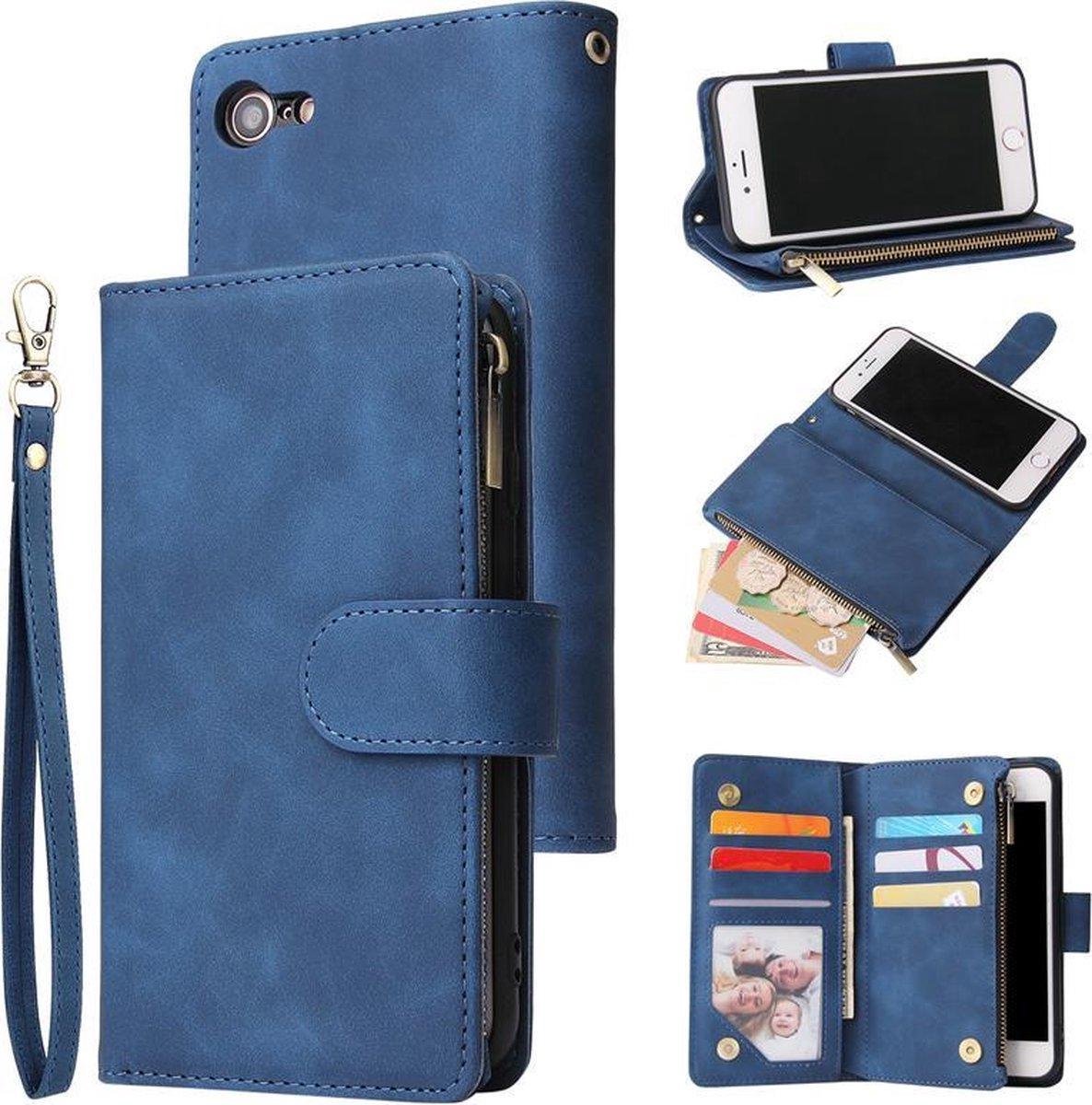 Geschikt voor Apple iPhone SE 2020 Bookcase - Blauw - Portemonnee hoesje
