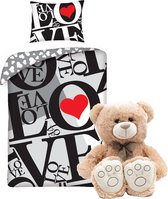 Dekbedovertrek set Liefde rood hart-140 x 200 cm - Love dekbed - Valentijnsdag , incl. lieve knuffelbeer pluche 60cm
