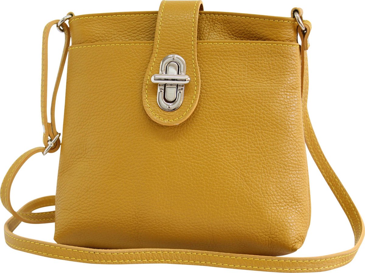 Italiaans echt lederen handtas schoudertas crossbody tas citybag crossover voor vrouwen GL007 Mostergeel