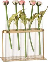 J-Line Vaasje 5 Tubes Metaal/Glas Goud Set van 2 stuks