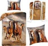 Dekbedovertrek Rennende Paarden- 1 persoons 140x200- meisjes slaapkamer - dekbed jongens- incl. paarden Sierkussen 40x40