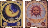 Wanddecoratie - Vintage print Hout Zon en maan - Set van 2 - 40 cm breed