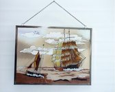 Raamdecoratie glas zeilschip bruin - Raamdecoraties van glas, Wand- en Raamdecoratie