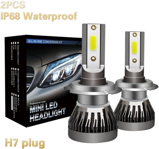 H7 Led lamp (set 2 stuks) 6000k Helder Wit 14000LM IP68 90 Watt Geschikt  voor, Motor /