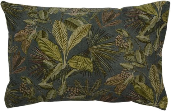 Woonkamer Kussen van Fluweel Ambiance met blad print, maat 40x60cm met basiskleur Groen/ Petrol
