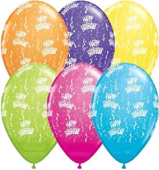 Helium ballonnen Happy Birthday kwaliteits - assorti kleuren 28cm.  5 STUKS