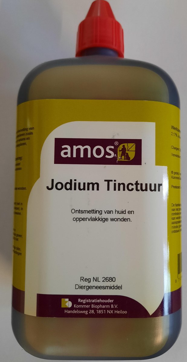 Amos Jodium Tinctuur - 1 Liter - Ontsmetting van huid en oppervlakkige  wonden bij dieren | bol.com
