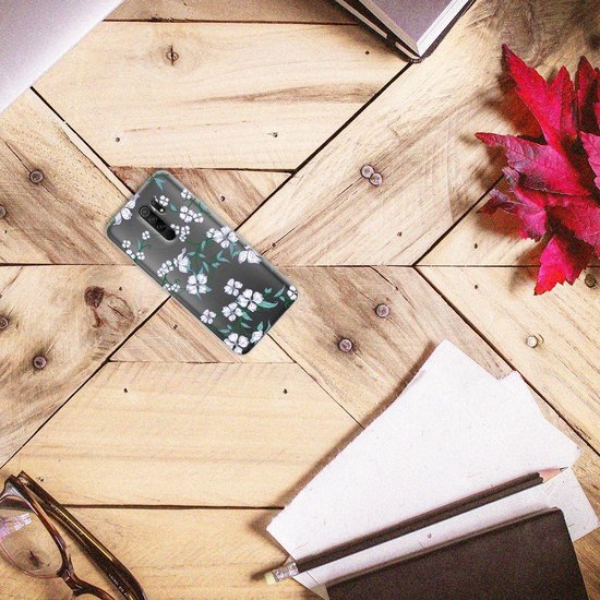 Bumper Housse Etui pour Xiaomi Redmi 9 Coque Téléphone Fleur Blanche