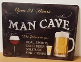 Man Cave Open 24 Hours Reclamebord van metaal 33 x 25 cm METALEN-WANDBORD - MUURPLAAT - VINTAGE - RETRO - HORECA- BORD-WANDDECORATIE -TEKSTBORD - DECORATIEBORD - RECLAMEPLAAT - WAN