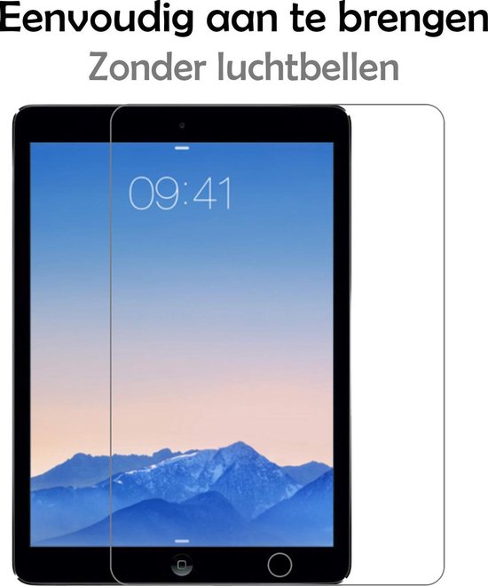 Schermprotector naast een iPad 5e generatie, eenvoudig aan te brengen zonder luchtbellen.