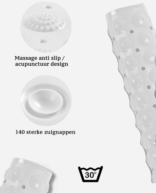 Badmat wit - Massage design - 70 x 35cm - Schimmelbestendige douchemat antislip met massage functie en 140 sterke zuignappen - TBP