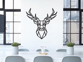 HOUTEN WANDDECORATIE / WOODEN WALL DECORATION - GEOMETRISCHE MUURDECORATIE / GEOMETRIC WALL ART - HERTENKOP (SYMMETRISCH) / DEER HEAD (SYMMETRIC) - 70 x 70cm - ZWART / BLACK - ORIG