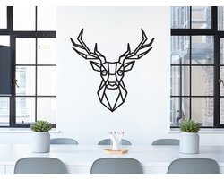HOUTEN WANDDECORATIE / WOODEN WALL DECORATION - GEOMETRISCHE MUURDECORATIE / GEOMETRIC WALL ART - HERTENKOP (SYMMETRISCH) / DEER HEAD (SYMMETRIC) - 70 x 70cm - ZWART / BLACK - ORIGAMI DESIGN WANDFIGUUR - WILD - REE - RENDIER