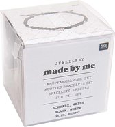 DIY Maak je eigen armband Set | Vriendschapsarmband |Knooparmbanden (3 stuks) - zwart, wit incl. 3 maten zilver kralen