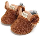 Lieve warme baby slofjes schoentjes met anti slip zooltjes  0-6 maanden. Bruin lichtblauw