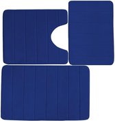 Badkamer matten set - 3 stuks - verkrijgbaar in 5 verschillende kleuren - kleur donkerblauw