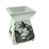 Boeddha Aromabrander voor geurolie of waxmelts - off-white keramiek - Vierkant - 8 x 8 x 10 cm
