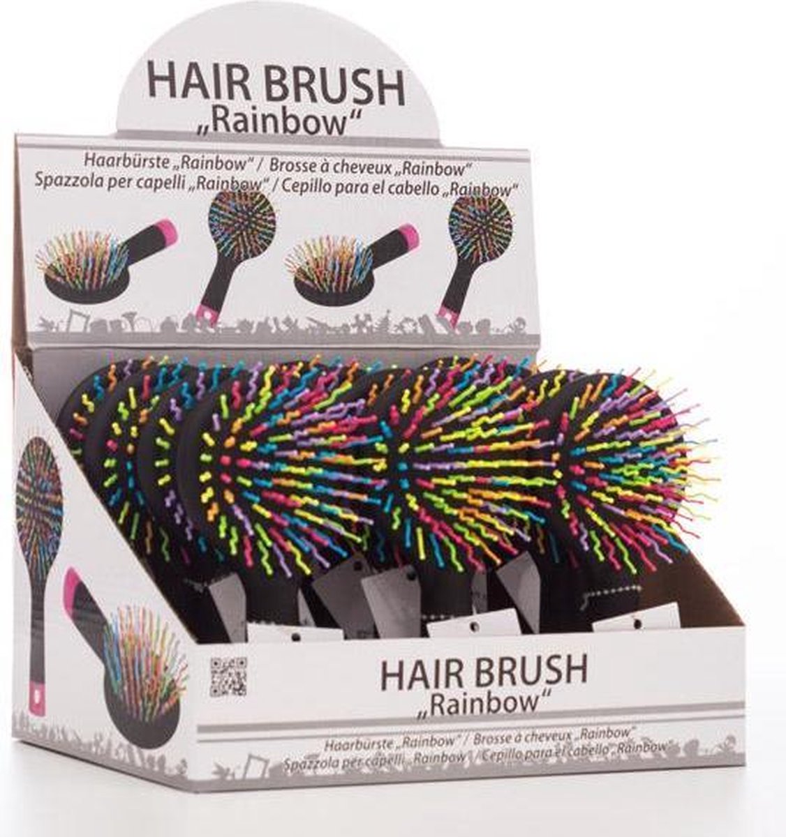 Brosse à Cheveux Ronde B&S Arc-en-ciel Avec Miroir - Environ 14,5 Cm (Neuf)