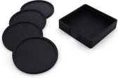 Onderzetters Rond - 4 stuks + Gratis houder - Siliconen - Zwart design - Voor glazen - Anti-slip