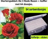 Diamond Painting pakket - De drie rode rozen - 20x30cm - Opbergdoos - Gift - Cadeau - Hobby  - Sorteerdoos - Diamond Painting sorteerdoos 64vaks - Opbergbox - Assortimentsdoos