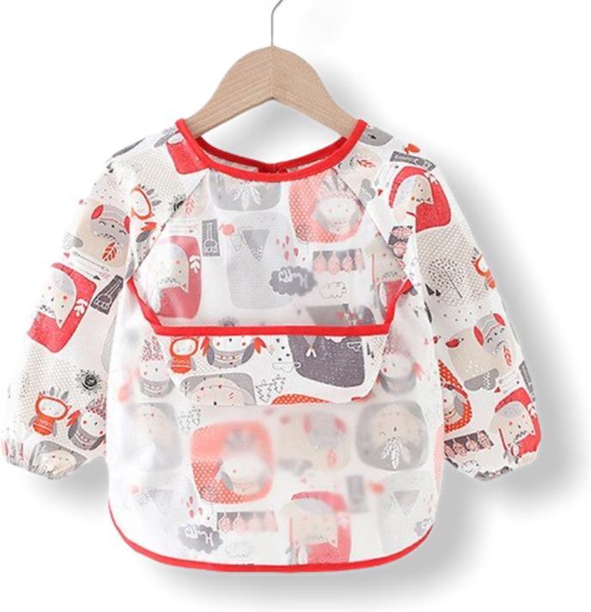 Goedkoopste Kinderschort 'Indian' lange mouwen - Slab met mouwen - Slabbetje Little Hippo - Waterproof - Knutselen - Kliederschort - 12 tot 36 mnd