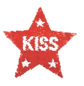 Ster Kiss Tekst Reversible Paillette XL Op Naai Patch 25 cm / 25 cm / Rood Wit