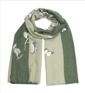 Warme Dames Sjaal - 2 kleuren groen met bloem