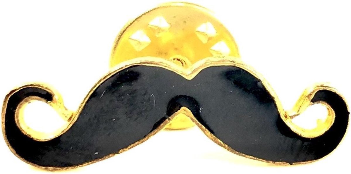 Snor Krulsnor Moustache Emaille Pin 2.9 cm / 1 cm / Zwart Goud