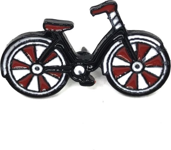 Broche en émail de vélo noir avec Roues Witte rouges 3,1 x 1,8 cm