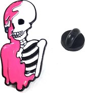 Pin Van Wit Met Roze Doodskop En Skelet 2 cm / 3.8 cm / Roze Wit Zwart