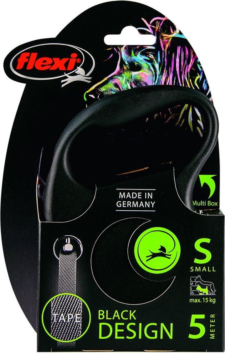 Flexi Black Design Tape - Rollijn Hondenriem - S - 5 Meter - Zwart - <15 kg thumbnail 3
