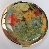 Zeeuws Meisje - Luxe vergulde Poederdoos - messing verguld met echt laagje goud - afbeelding bloemetjes amandelbloesem Vincent van Gogh - met spiegel, zonder poeder