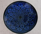 Marokkaans diep bord - schaal - handgeschilderd - blauw - Ø29cm